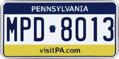PA license plate MPD8013