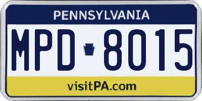 PA license plate MPD8015