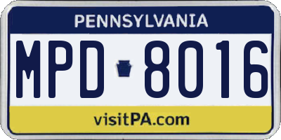 PA license plate MPD8016