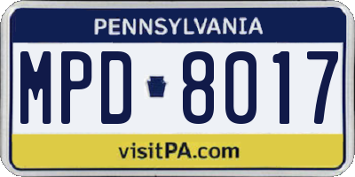 PA license plate MPD8017