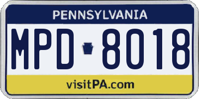 PA license plate MPD8018