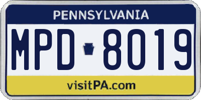 PA license plate MPD8019