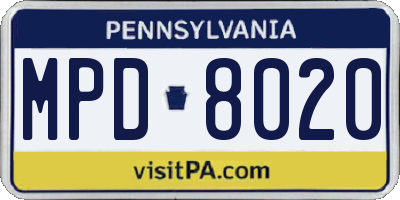 PA license plate MPD8020