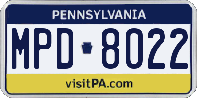 PA license plate MPD8022