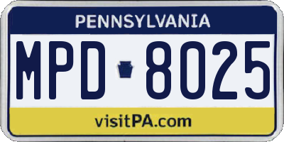 PA license plate MPD8025