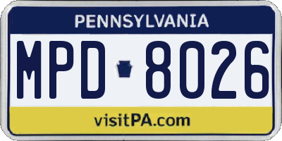 PA license plate MPD8026