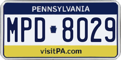 PA license plate MPD8029