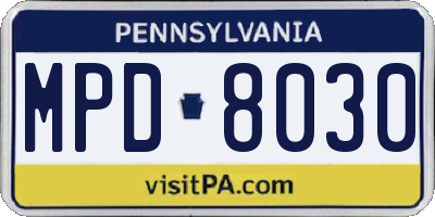 PA license plate MPD8030