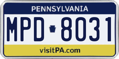 PA license plate MPD8031