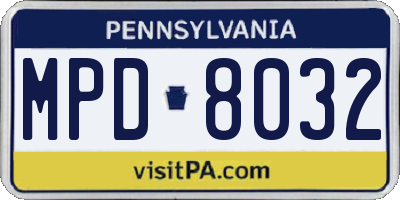 PA license plate MPD8032