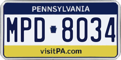 PA license plate MPD8034