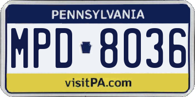 PA license plate MPD8036