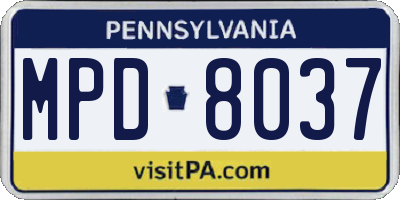 PA license plate MPD8037