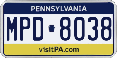 PA license plate MPD8038