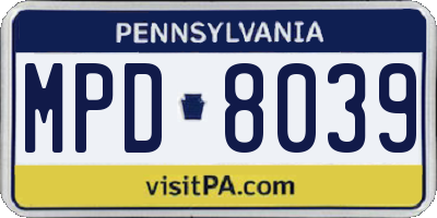 PA license plate MPD8039