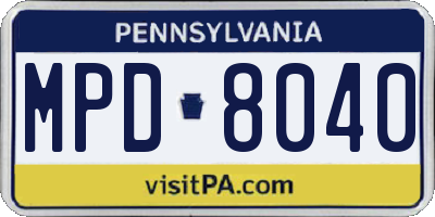 PA license plate MPD8040