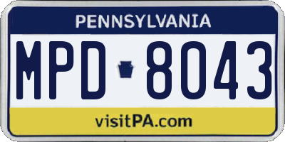 PA license plate MPD8043