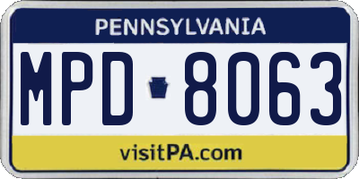 PA license plate MPD8063