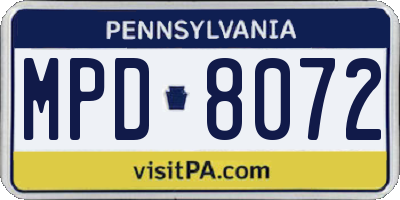 PA license plate MPD8072