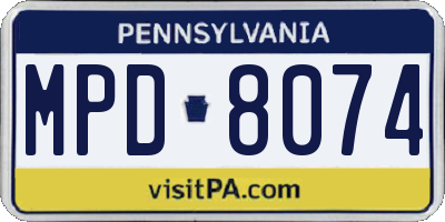PA license plate MPD8074