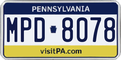 PA license plate MPD8078