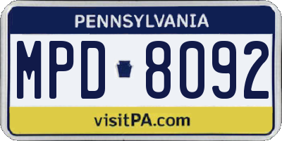 PA license plate MPD8092