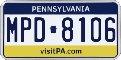 PA license plate MPD8106