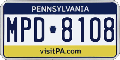 PA license plate MPD8108