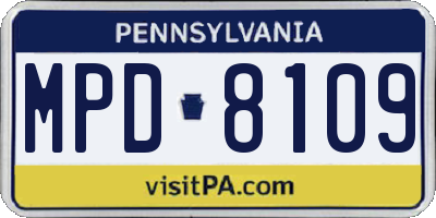 PA license plate MPD8109