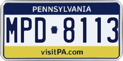 PA license plate MPD8113