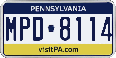 PA license plate MPD8114