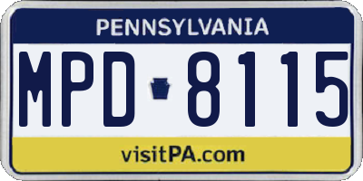 PA license plate MPD8115