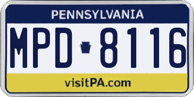 PA license plate MPD8116