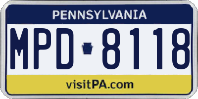 PA license plate MPD8118