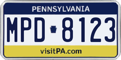 PA license plate MPD8123