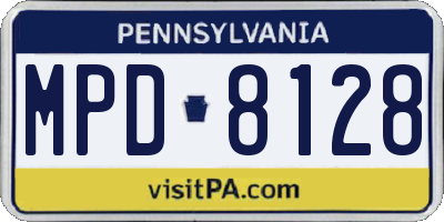 PA license plate MPD8128