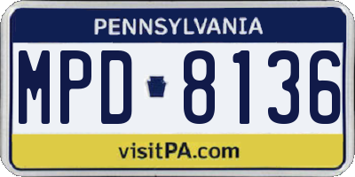 PA license plate MPD8136