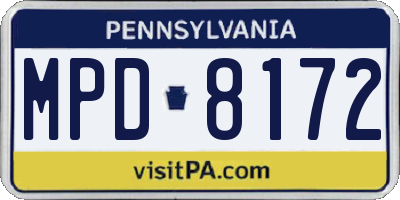 PA license plate MPD8172