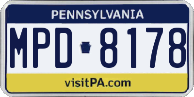PA license plate MPD8178