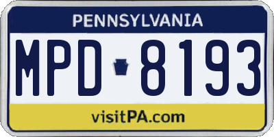 PA license plate MPD8193