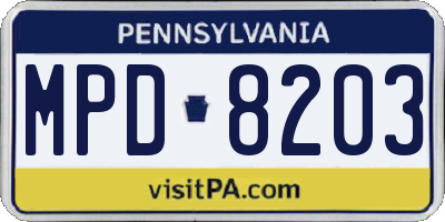 PA license plate MPD8203