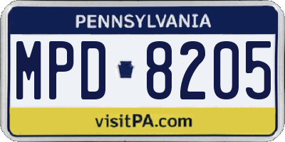 PA license plate MPD8205