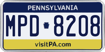 PA license plate MPD8208