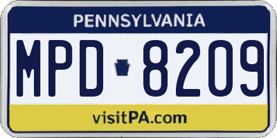 PA license plate MPD8209