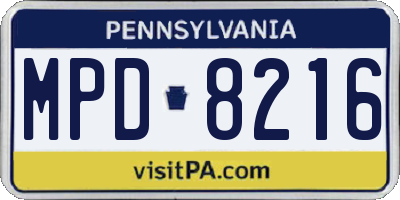 PA license plate MPD8216