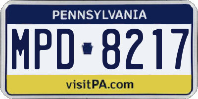 PA license plate MPD8217