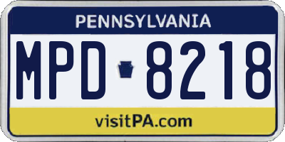 PA license plate MPD8218