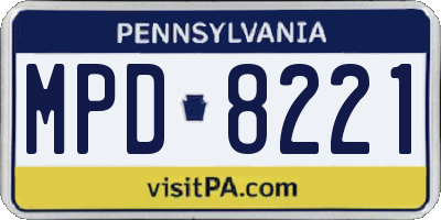 PA license plate MPD8221