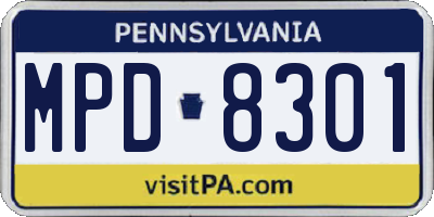 PA license plate MPD8301