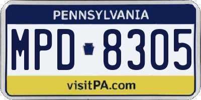 PA license plate MPD8305